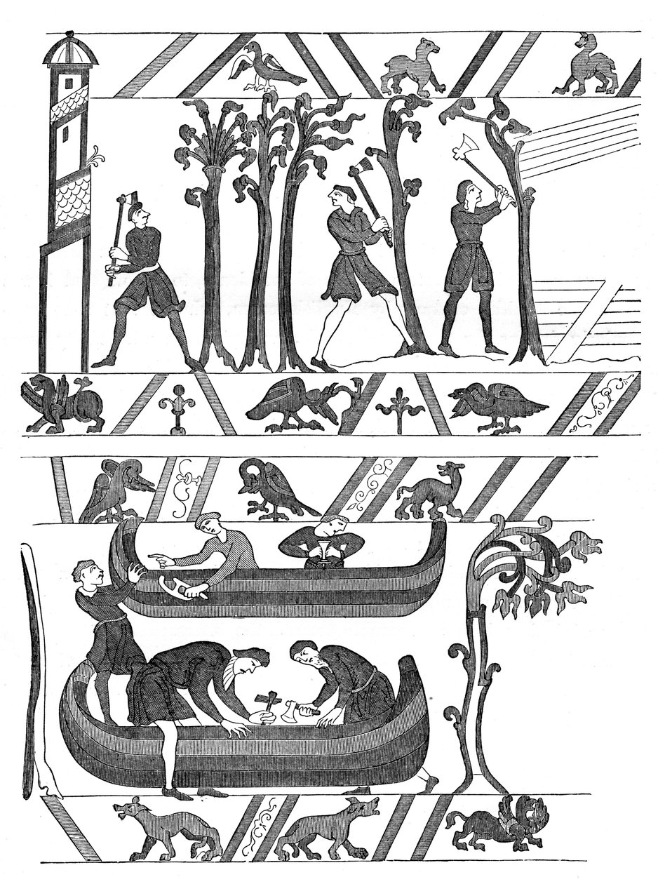 Stavba lodí pro Williama I., Bayeux Tapestry, c1070s, 1870 od Unbekannt