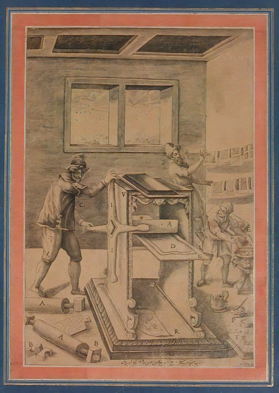 Copper Plate Printers at Work, Folio z Davis Album, Írán, datováno A.H. 1199A.D. 1784-85. od Unbekannt