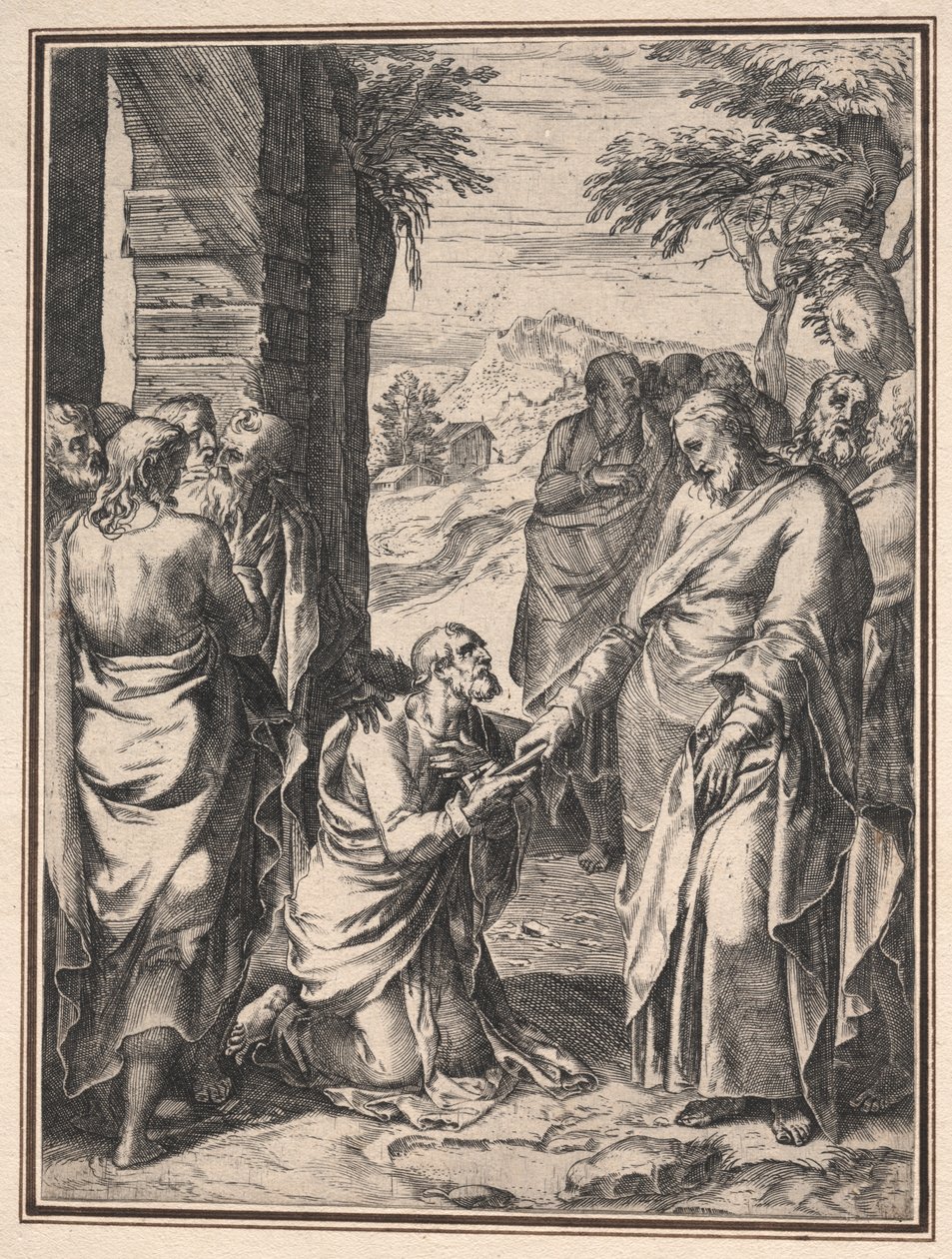 Kopie Cornelis Cort: Kristus dává klíč od církve svatému Petrovi, c. 1567. od Unbekannt