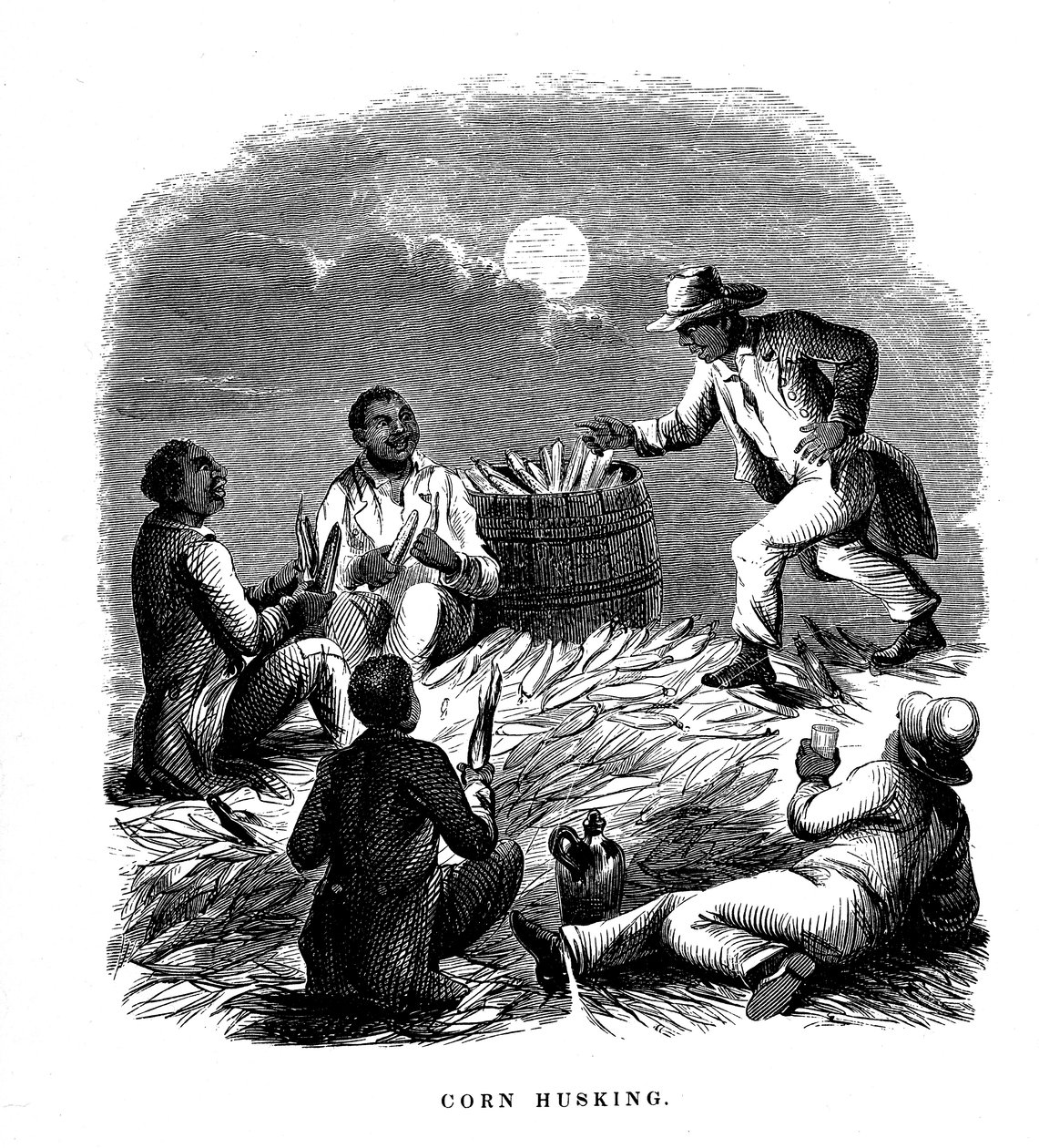 Corn Husking, mustat ihmiset kuorivat maissia, Etelä-USA, c1850 od Unbekannt