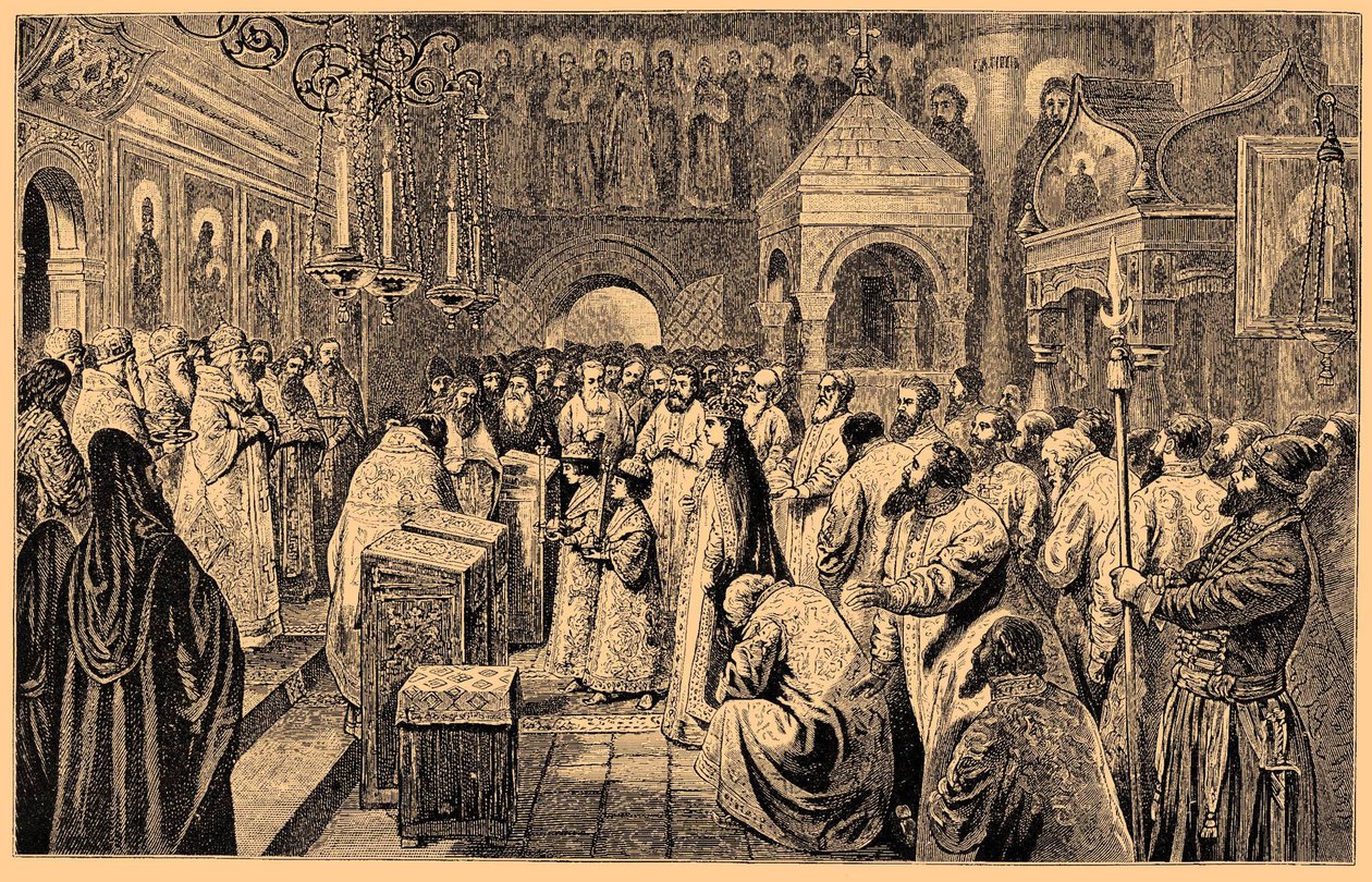 Korunovace dvou Romanovců, Ivana V. a Petra I., 1682, 19. století od Unbekannt