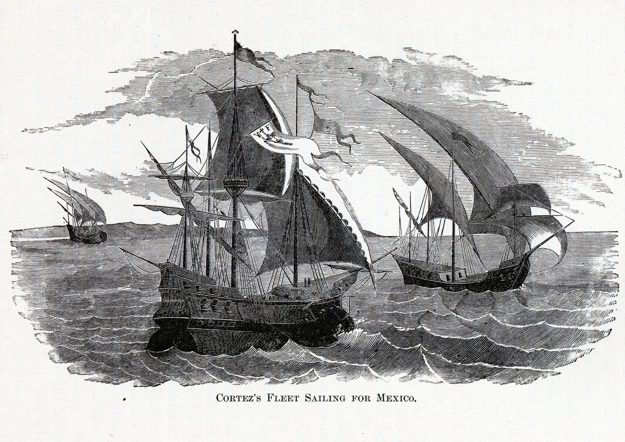 Cortezs Fleet Sailing for Mexico, 1882 od Unbekannt