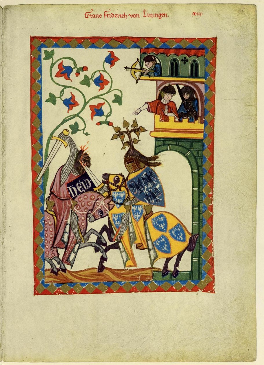 Hrabě Friedrich II von Leiningen z kodexu Manesse, mezi 1305 a 1340 od Unbekannt