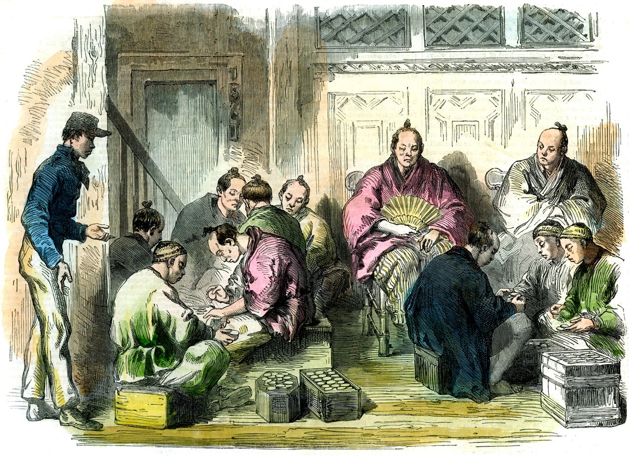 Počítání peněz na odškodnění za vraždu pana Richardsona, Japonsko, 1863 od Unbekannt