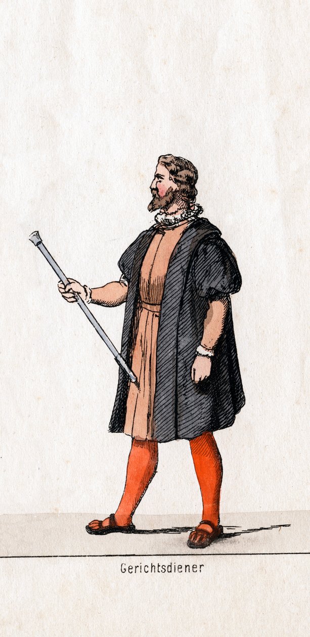 Kostýmní návrh soudního zřízence pro Shakespearovu hru Jindřich VIII., 19. století od Unbekannt