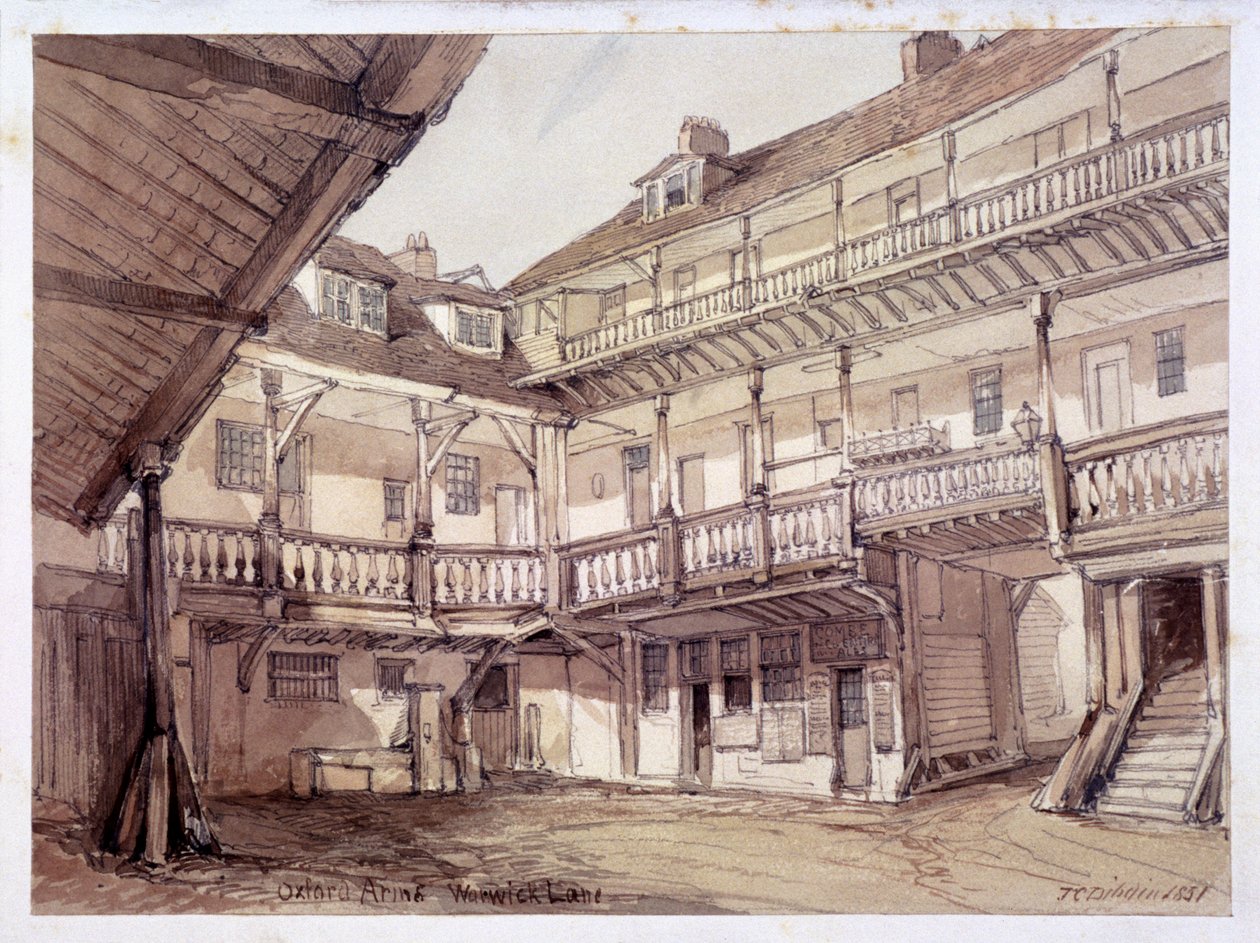 Courtyard of the Oxford Arms Inn, Warwick Lane, Londýn, 1851 od Unbekannt