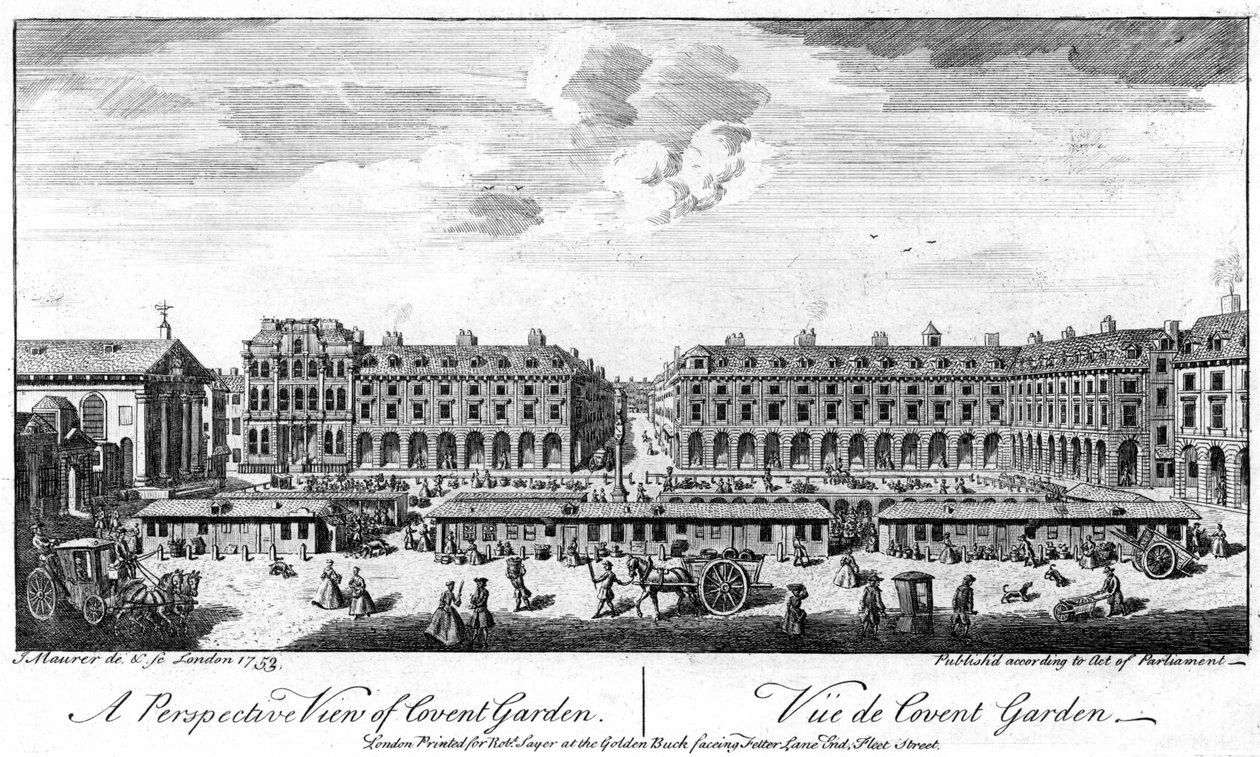 Covent Garden, Londýn, ukazující stánky ve středu náměstí, 1753 od Unbekannt