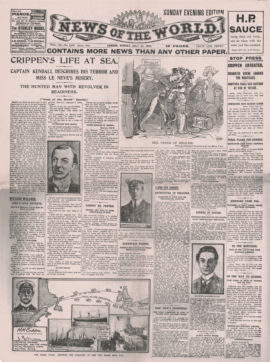 Crippens Life at Sea, titulní strana News of the World, 31. července 1910. od Unbekannt