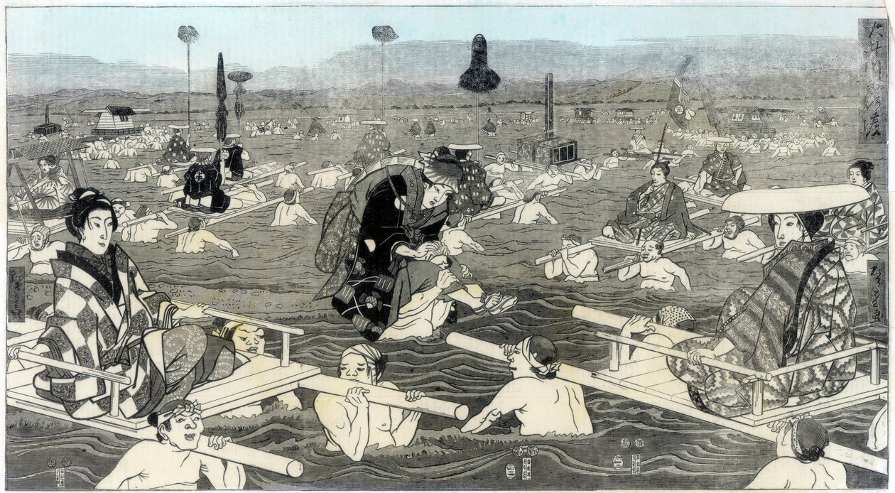 Překročení Oho-e-ga-wa, v provincii Suraga, 1856 od Unbekannt