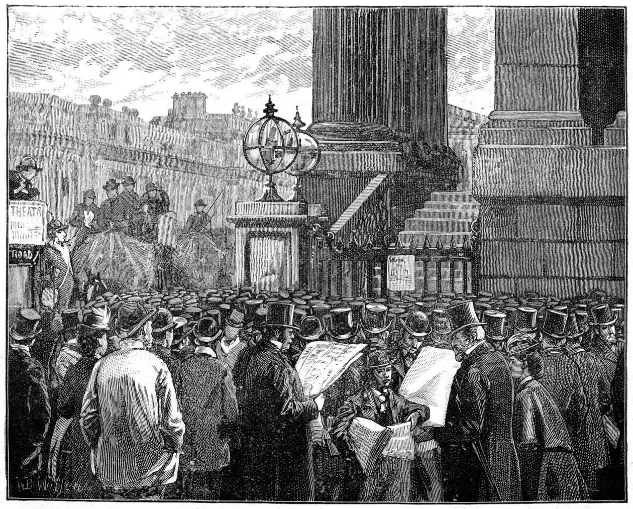 Dav v Mansion House čte bulletin o nemoci prince z Walesu, 1871 1900 od Unbekannt