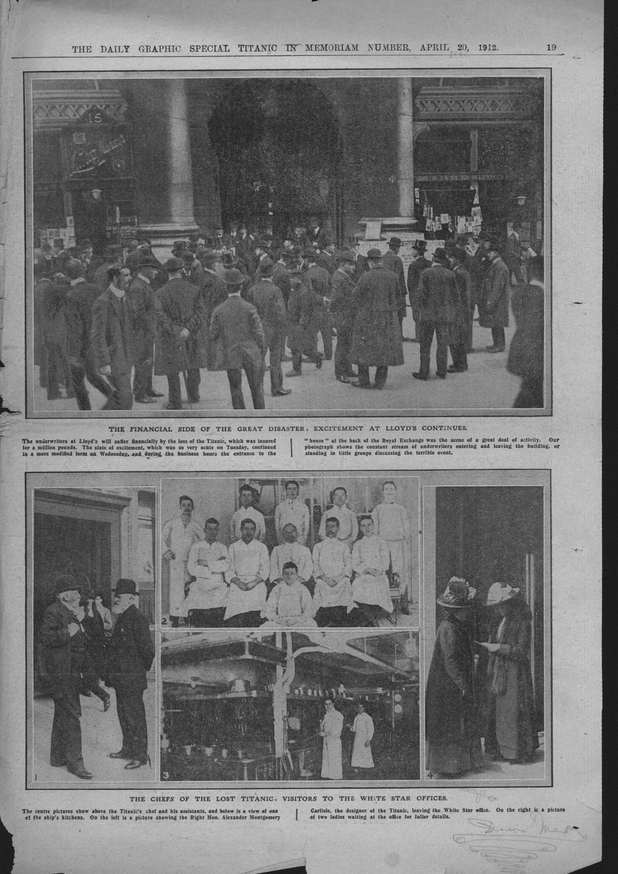 Davy u Lloyds of London, kuchaři na palubě a kanceláře White Star, 20. dubna 1912. od Unbekannt