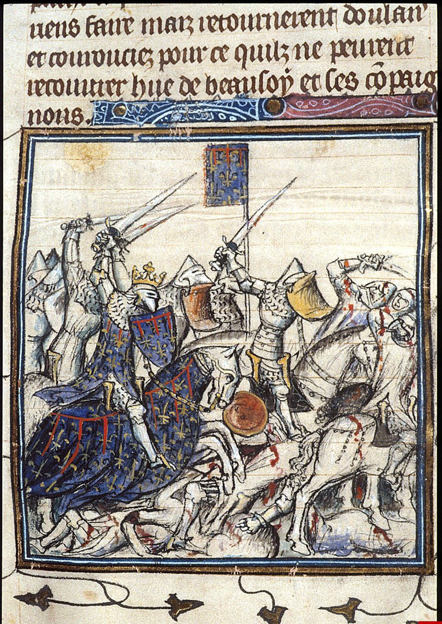 Křižáci a Saracéni bojují během třetí křížové výpravy Z Chroniques de France ou de St Denis, po roce 1380 od Unbekannt