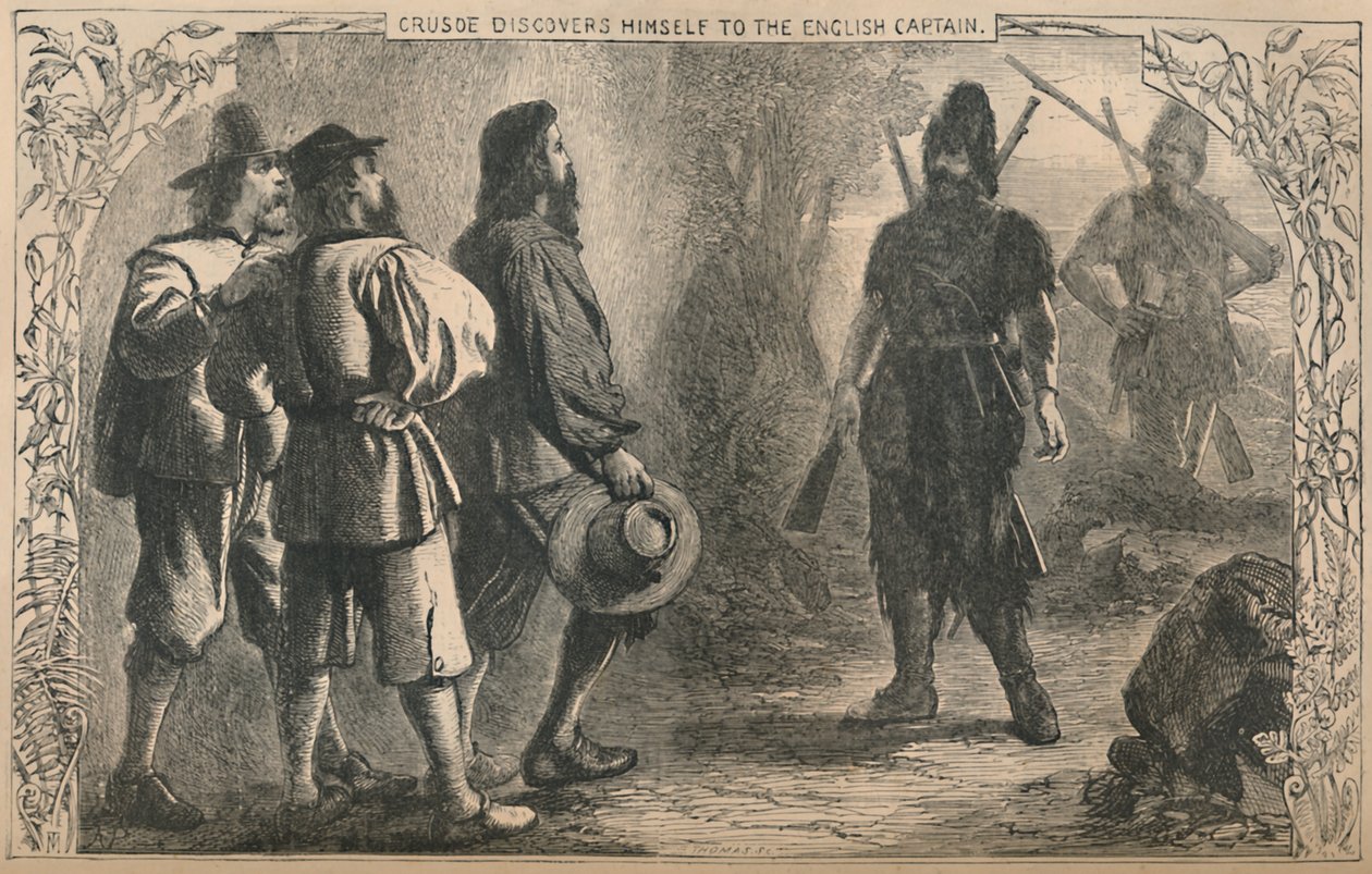 Crusoe se objevuje anglickému kapitánovi, c1870 od Unbekannt
