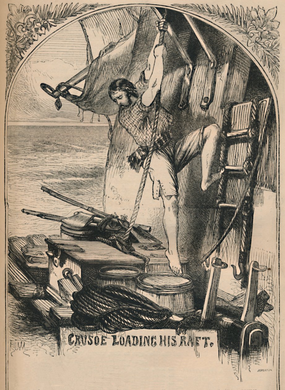 Crusoe nakládá svůj vor, c1870 od Unbekannt