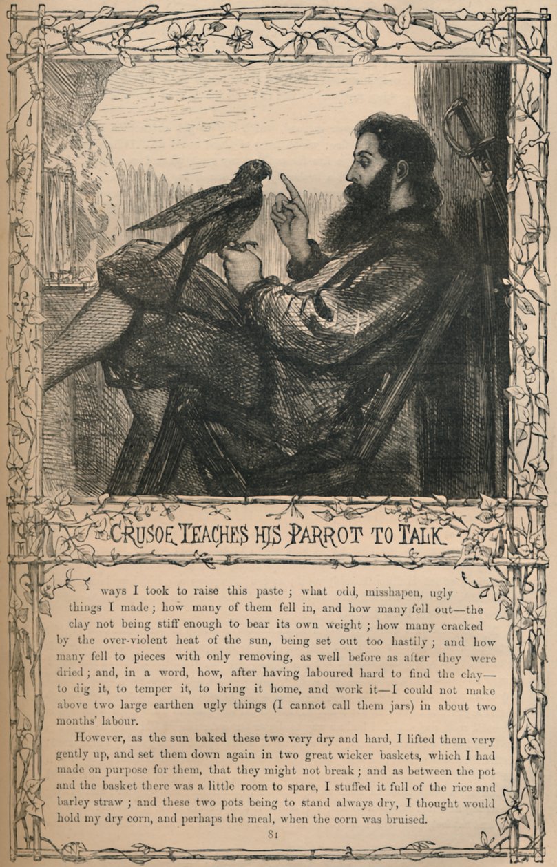 Crusoe učí svého papouška mluvit, c1870 od Unbekannt