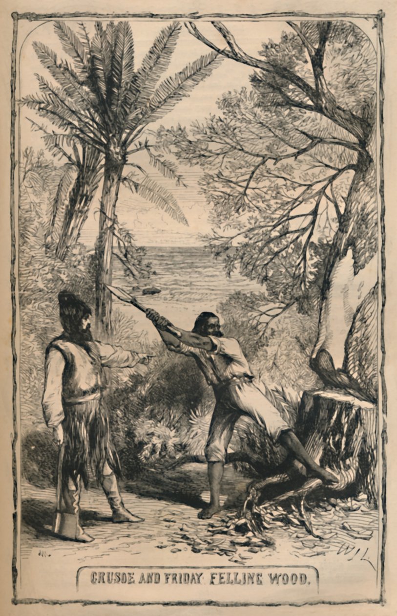 Crusoe a Friday Felling Wood, c1870 od Unbekannt