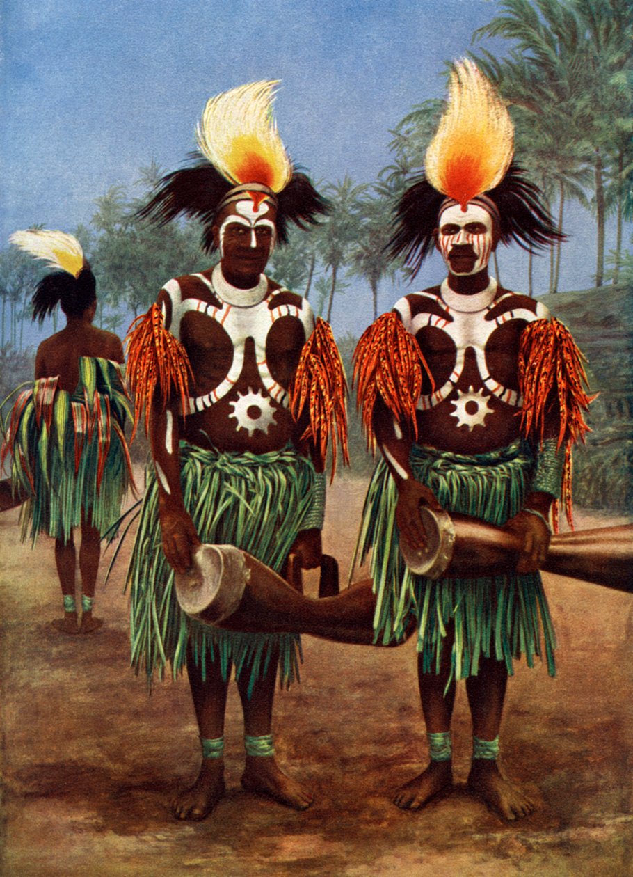 Tanečníci regionu Fly River, Papua Nová Guinea, 1920 od Unbekannt