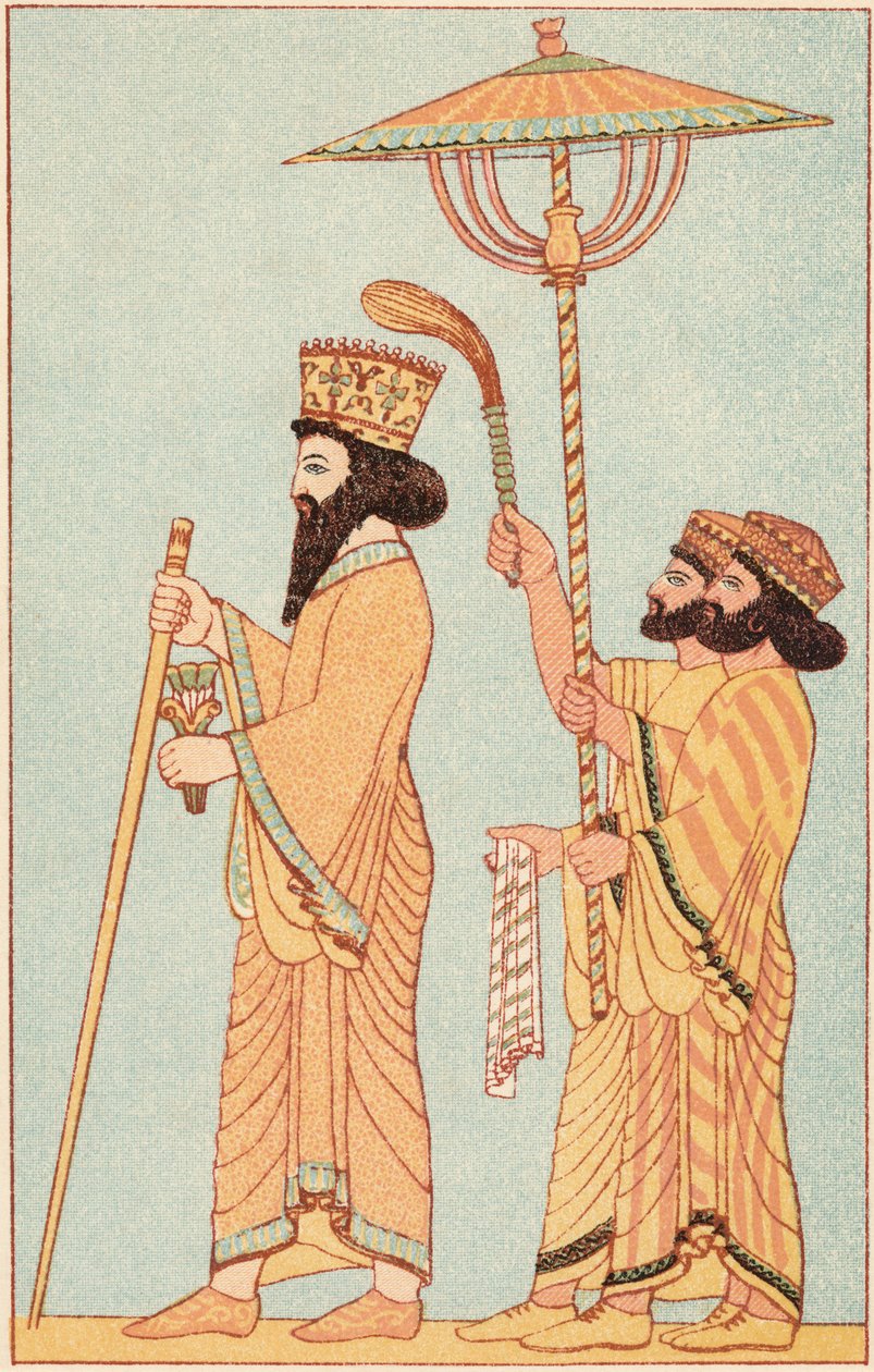 Darius I. 548-486 př. n. l. achajmenovský král z Persie od roku 521, s průvodci, 1881 od Unbekannt