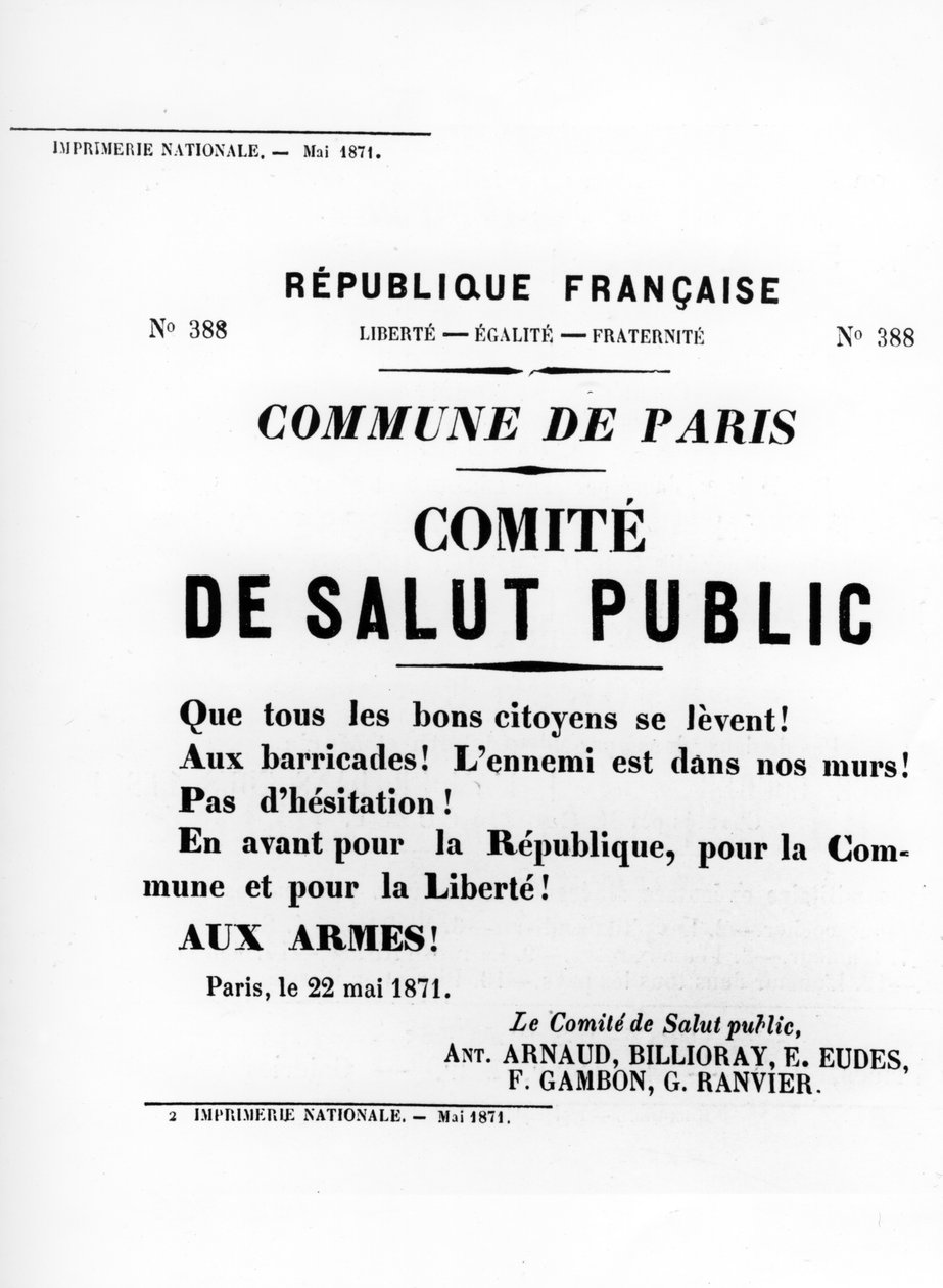 De Salut Public, z francouzských politických plakátů Pařížské komuny, květen 1871 od Unbekannt