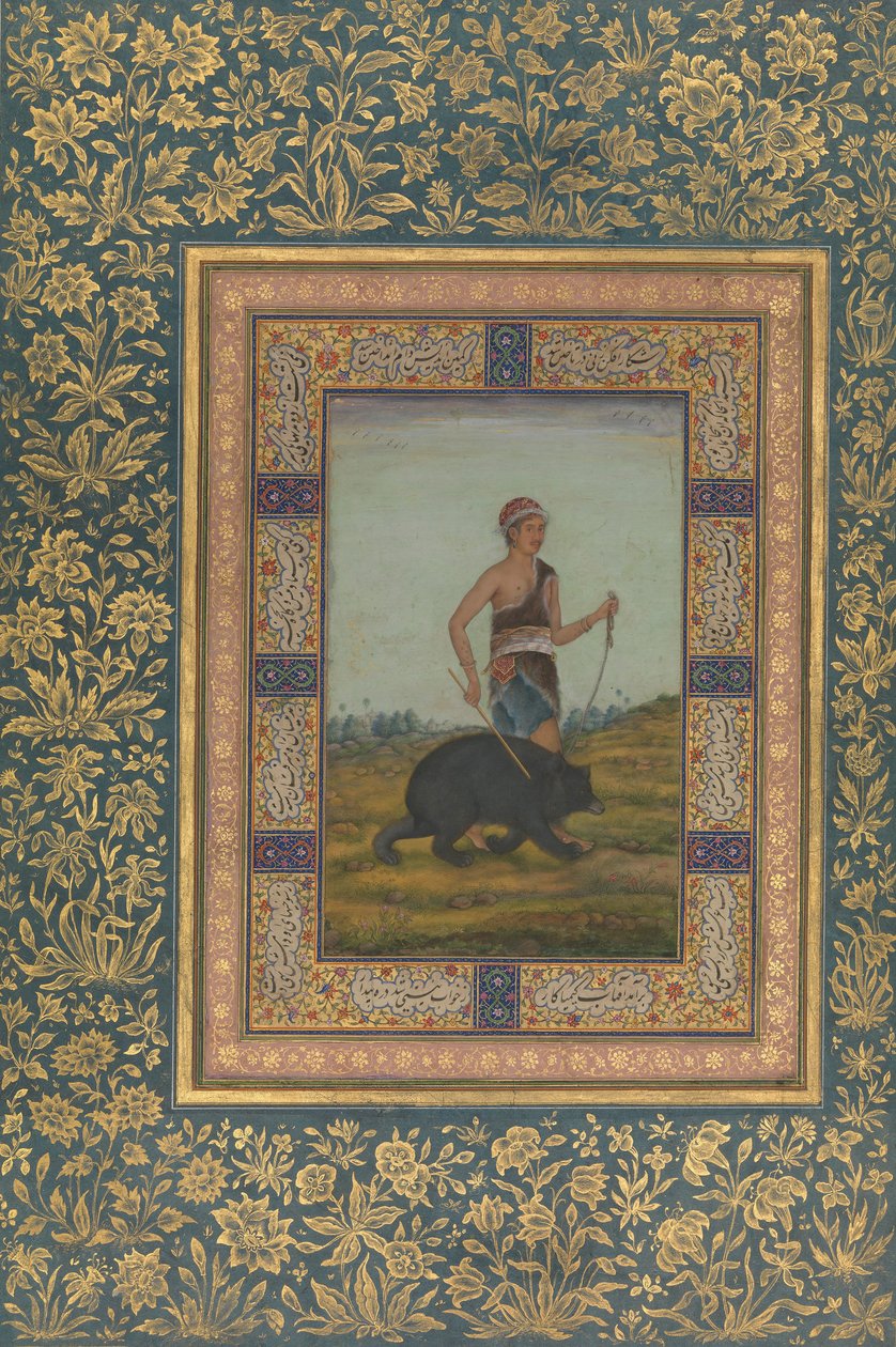 Dervish Leading a Bear, Folio z alba Shah Jahan, recto: začátek 19. století. od Unbekannt