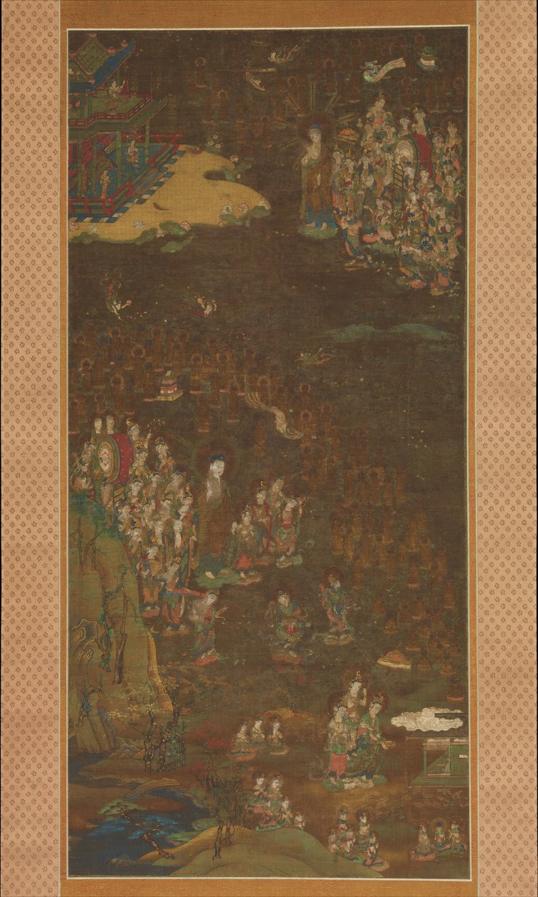 Sestup a návrat Amidy do Západního ráje s duší věřícího Gosho mandara, c1300. od Unbekannt