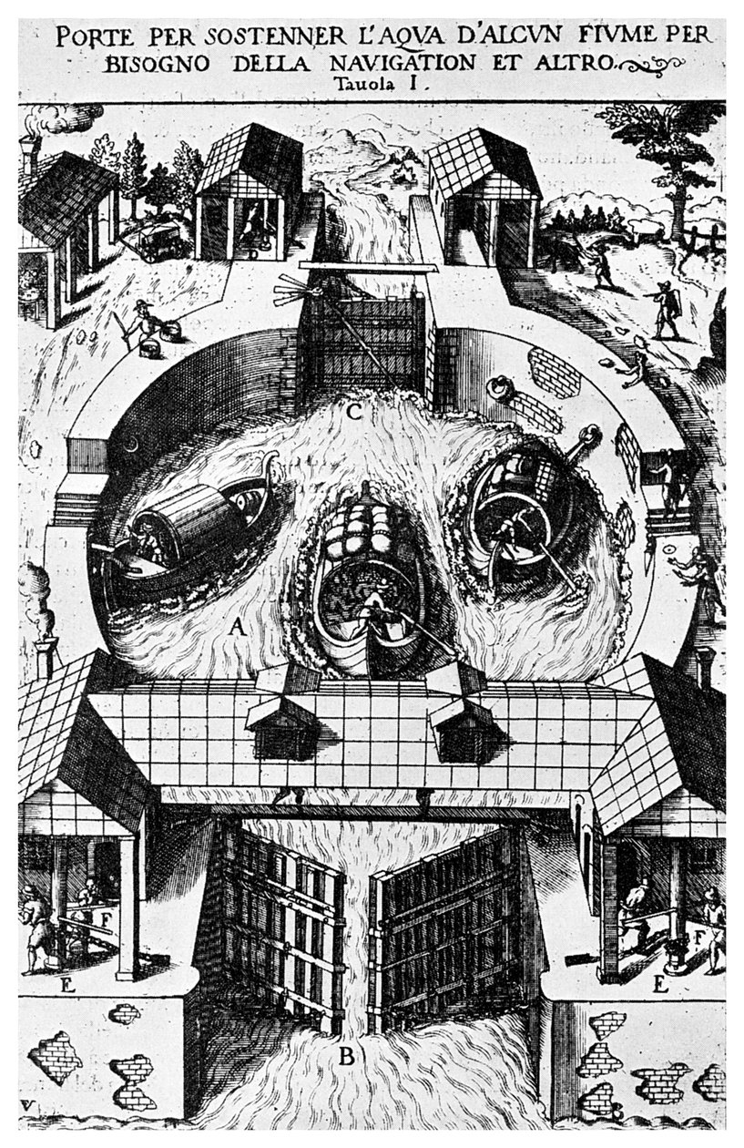 Design pro sklopné uzávěry kanálu od Leonarda da Vinci, 15. století 1956 od Unbekannt