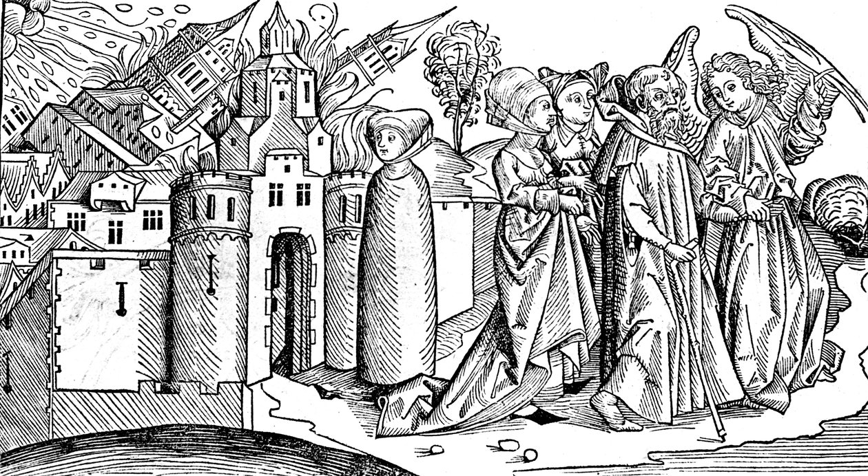 Zničení Sodomy a Gomory zemětřesením, 1493 od Unbekannt