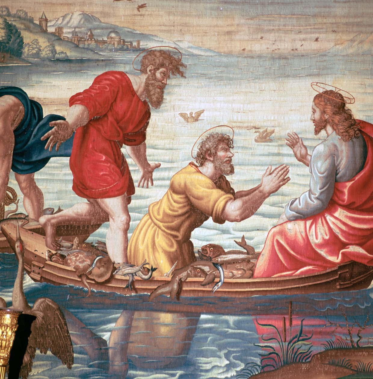 Detail z Mortlakes Tapestries, ukazující zázračný tah ryb, 17. století od Unbekannt