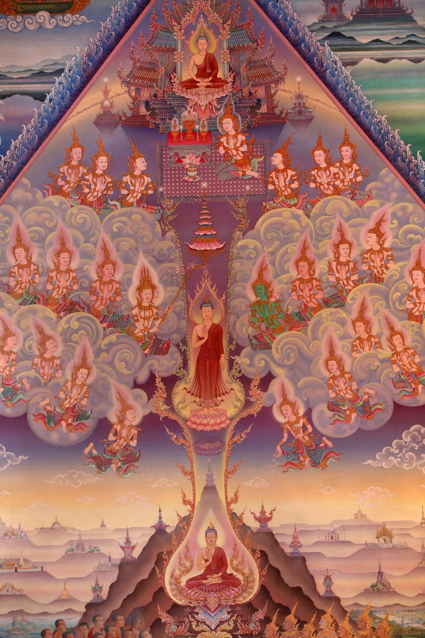 Detail nástěnné malby v Uposatha (svatyně) chrámu Buddhapadipa, Wimbledon, Grande-Bretagne od Unbekannt