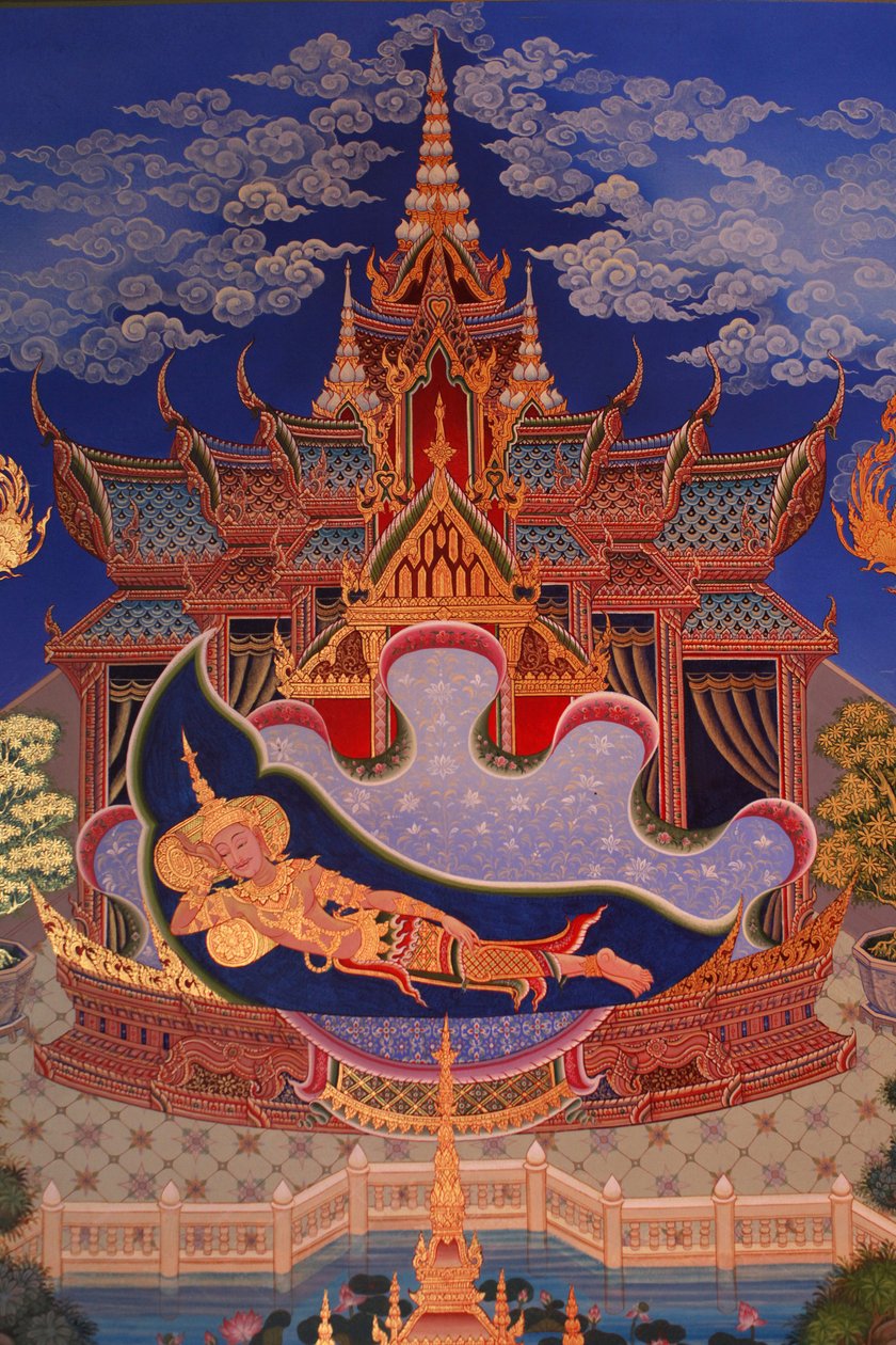 Detail nástěnné malby v Uposatha (svatyně) chrámu Buddhapadipa, Wimbledon, Grande-Bretagne od Unbekannt