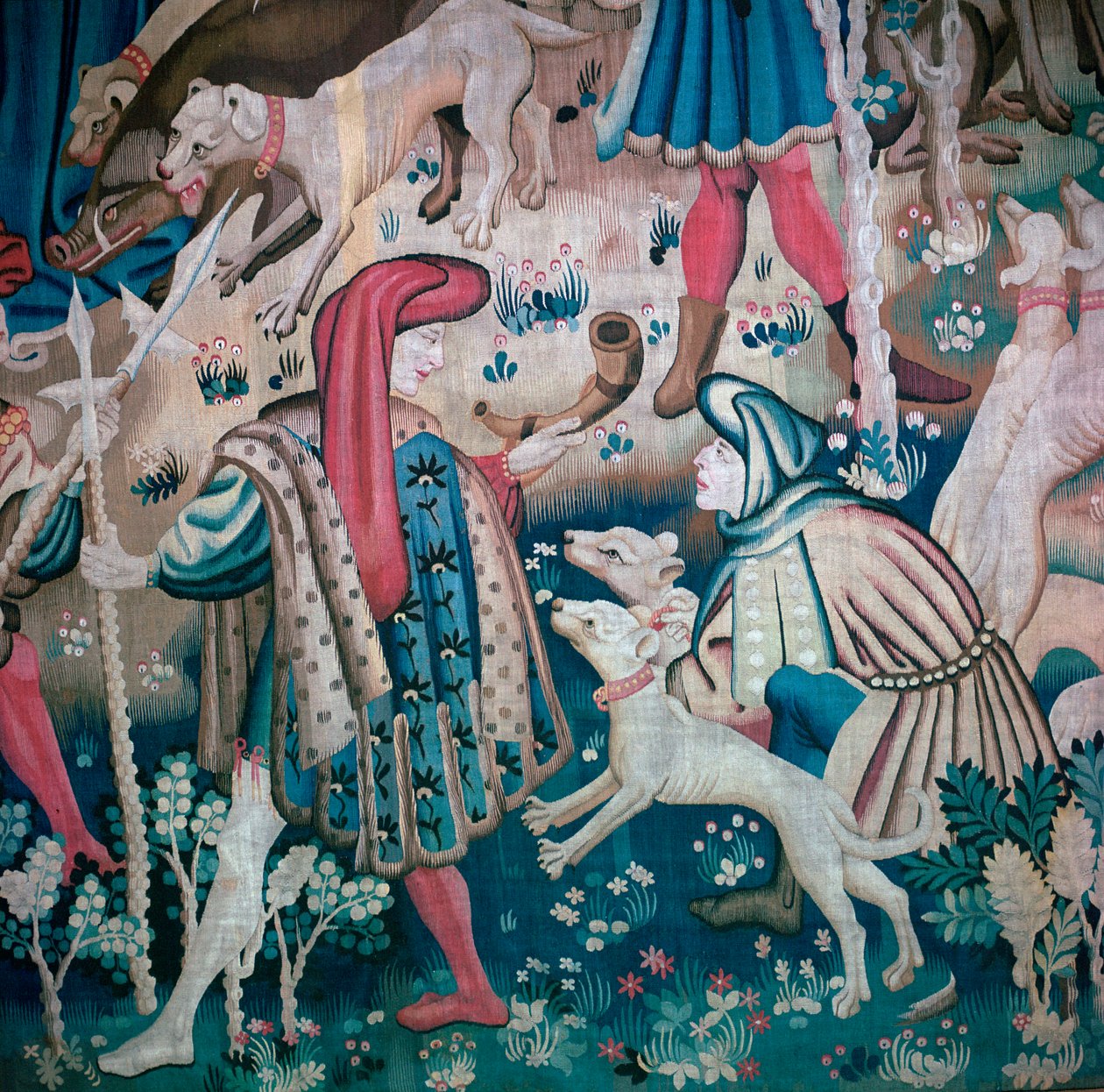 Detail lovu medvědů z Devonshire Hunting Tapestries, 15. století od Unbekannt