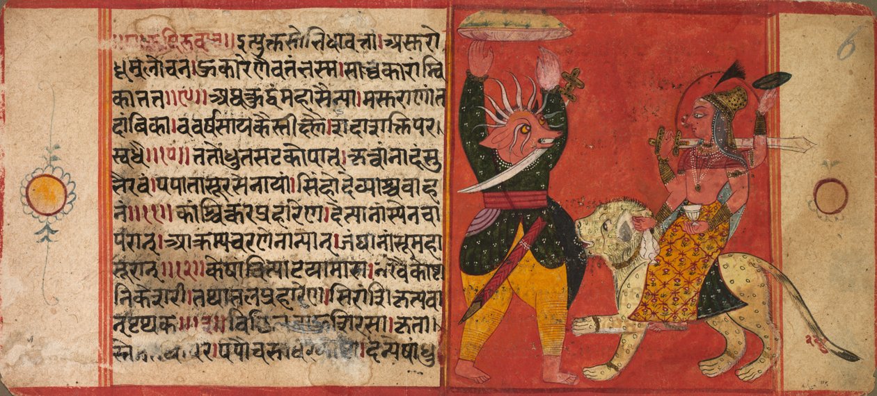 Devi Attacking a Demon, c. 1630. od Unbekannt