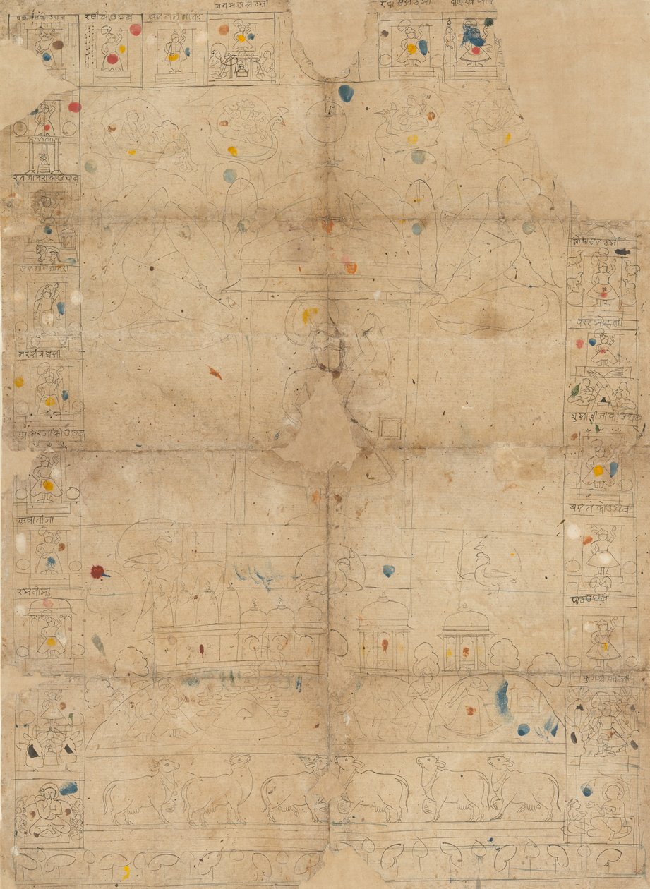 Diagram pro Pichawai zobrazující Sharad Purnima podzimní úplněk, polovina 19. století. od Unbekannt