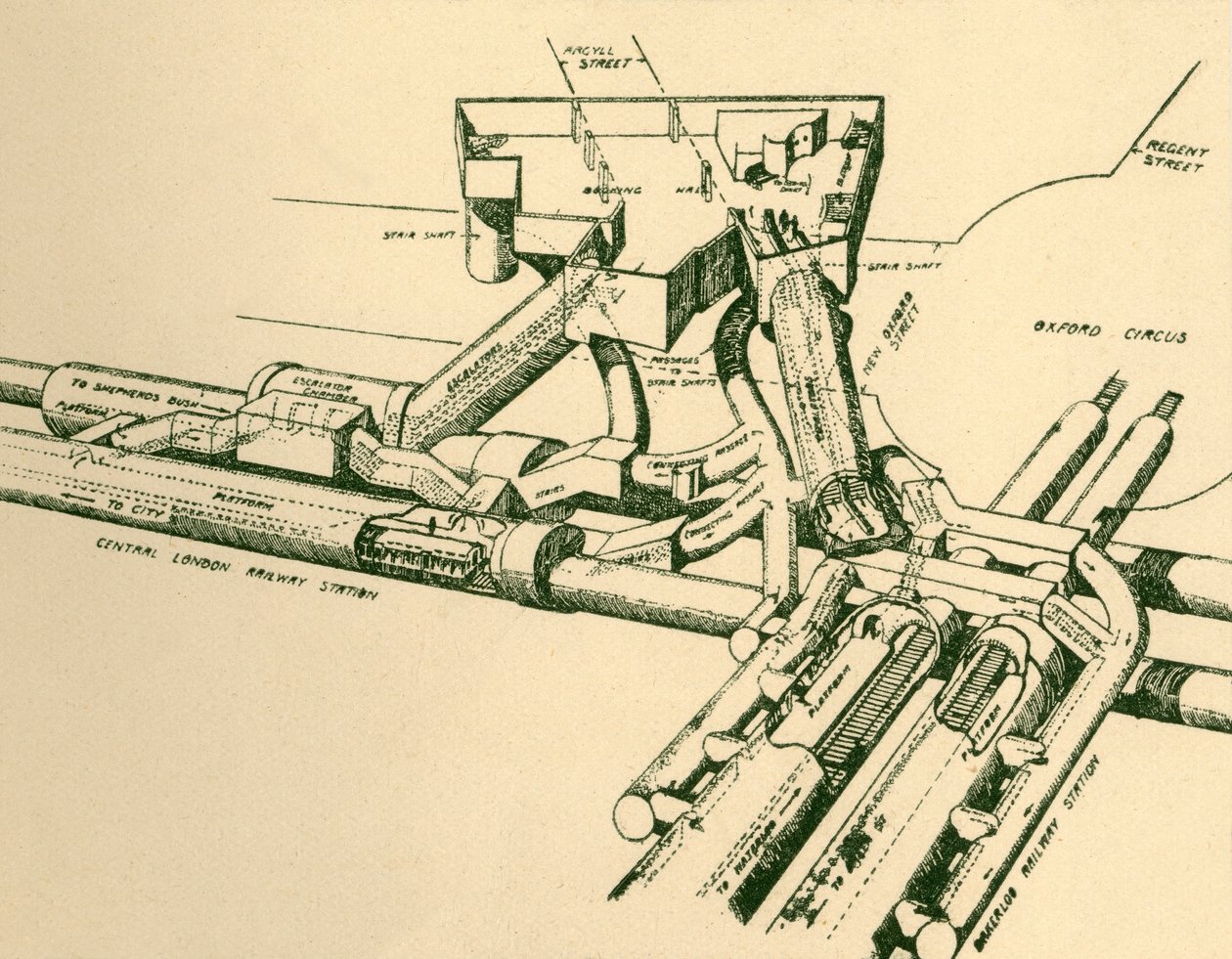 Schéma nové stanice metra v Oxford Circus, 1930. od Unbekannt