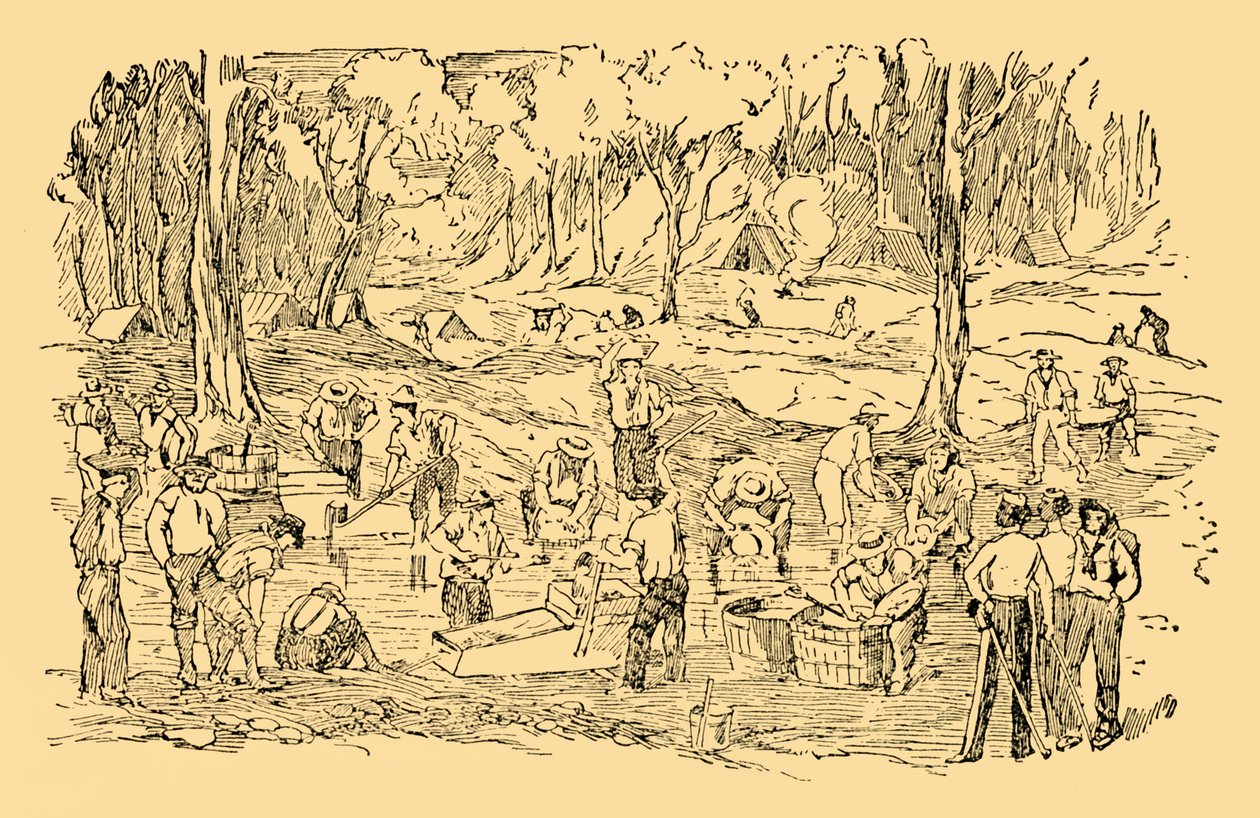 Kopání a mytí zlata v Austrálii v roce 1851, c1930. od Unbekannt
