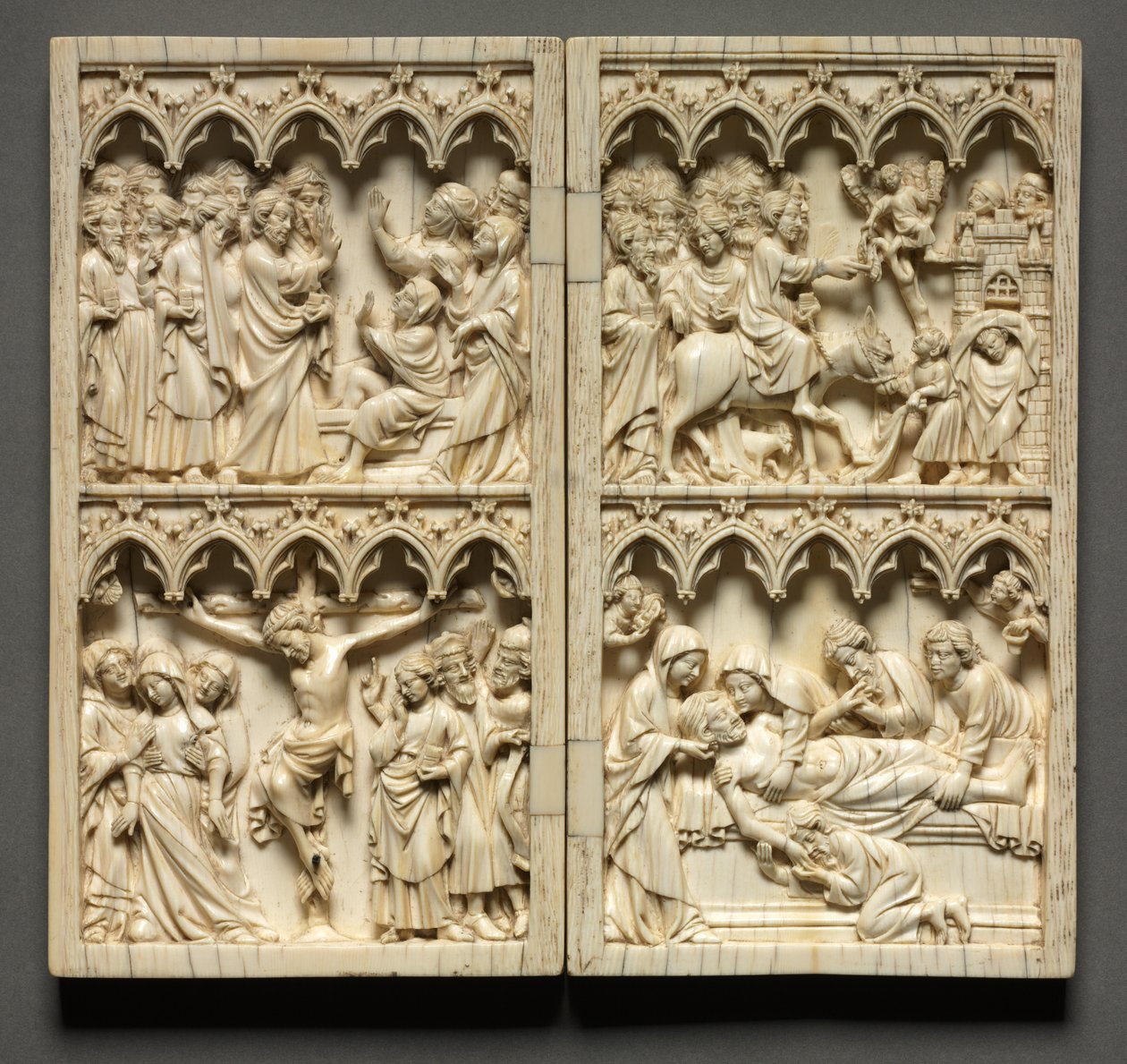 Diptych s výjevy ze života Kristova levé křídlo: Vzkříšení Lazara a ukřižování, c. 135 od Unbekannt