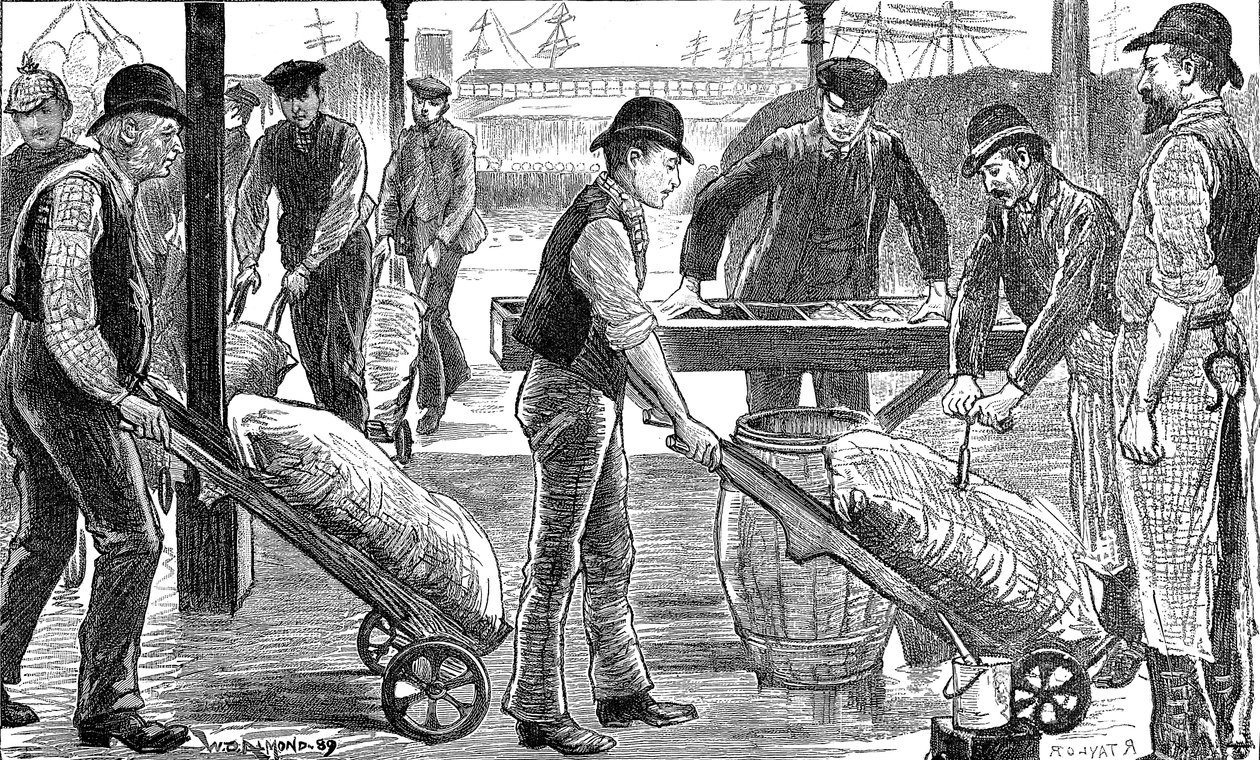 Dokaři vykládají cukr v West India Docks, Londýn, 1889 od Unbekannt