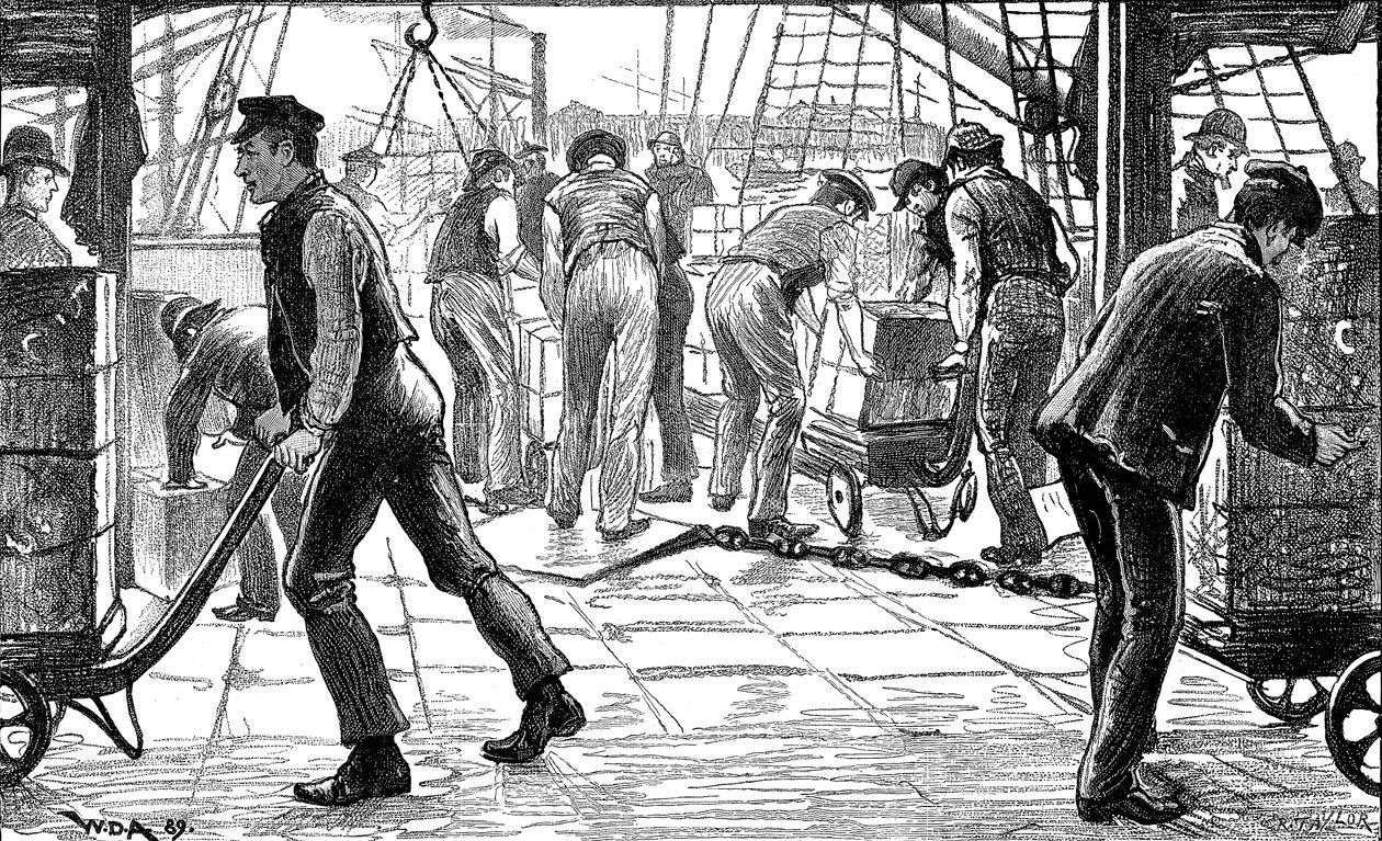 Dokaři vykládají čaj v londýnských docích, 1889 od Unbekannt