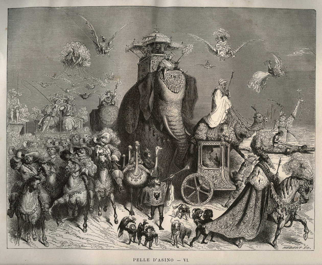 Oslí kůže: carossus a svatební průvod. Rytina od Gustava Dore (1832-1883) z „“Les contes““ od Charlese Perraulta (1628-1703) od Unbekannt