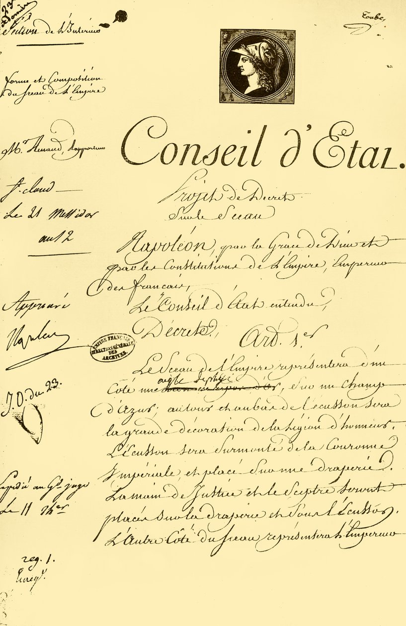 Návrh výnosu o podobě a složení císařské pečeti, 10. července 1804, 1921. od Unbekannt