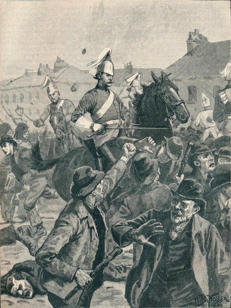 Dragouni a Highlanders rozptylující výtržníky v Belfastu, 1872 1906. od Unbekannt