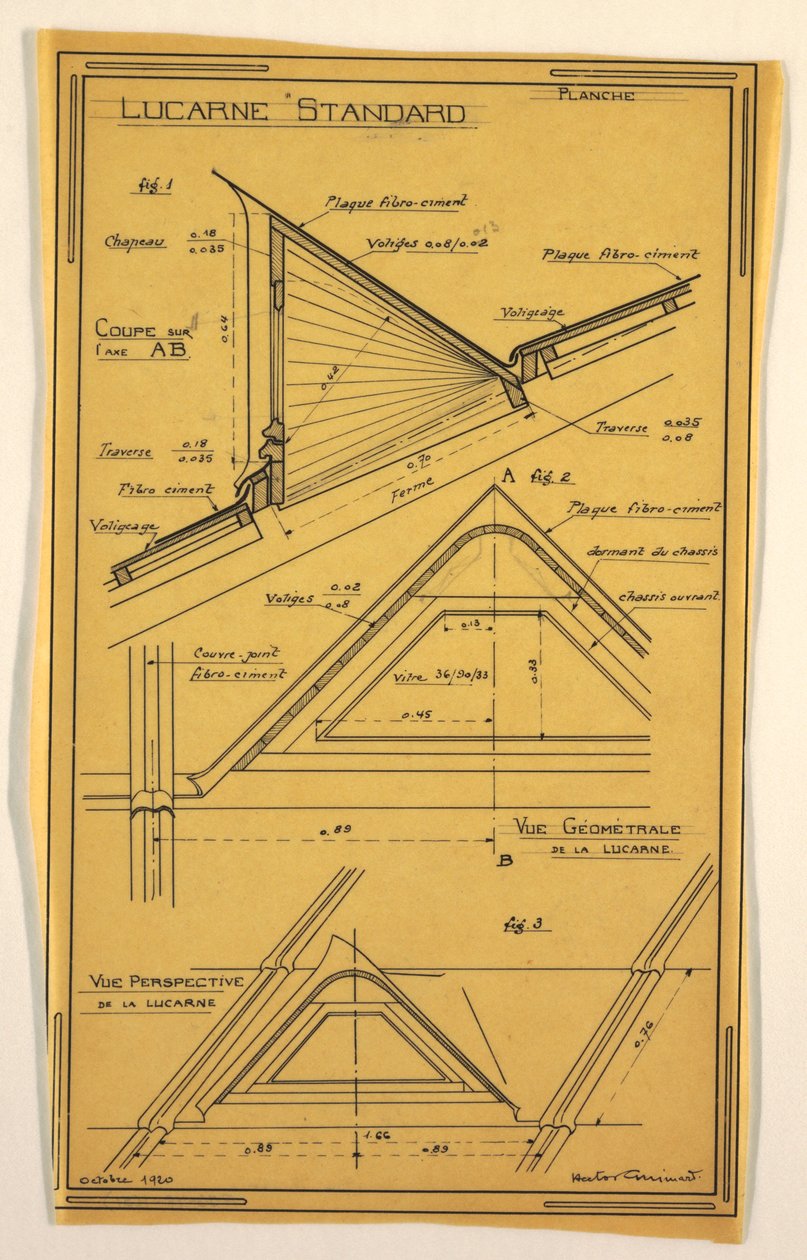 Kresba, návrh masově provozního domu navržený Hectorem Guimardem, Skylight Construction, říjen 1920 od Unbekannt