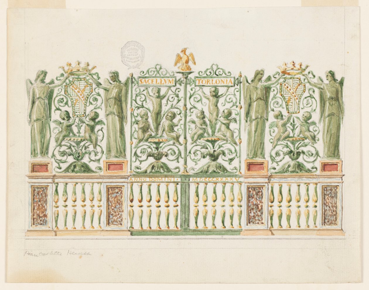 Kresba, projekt brány kaple, 1845 od Unbekannt