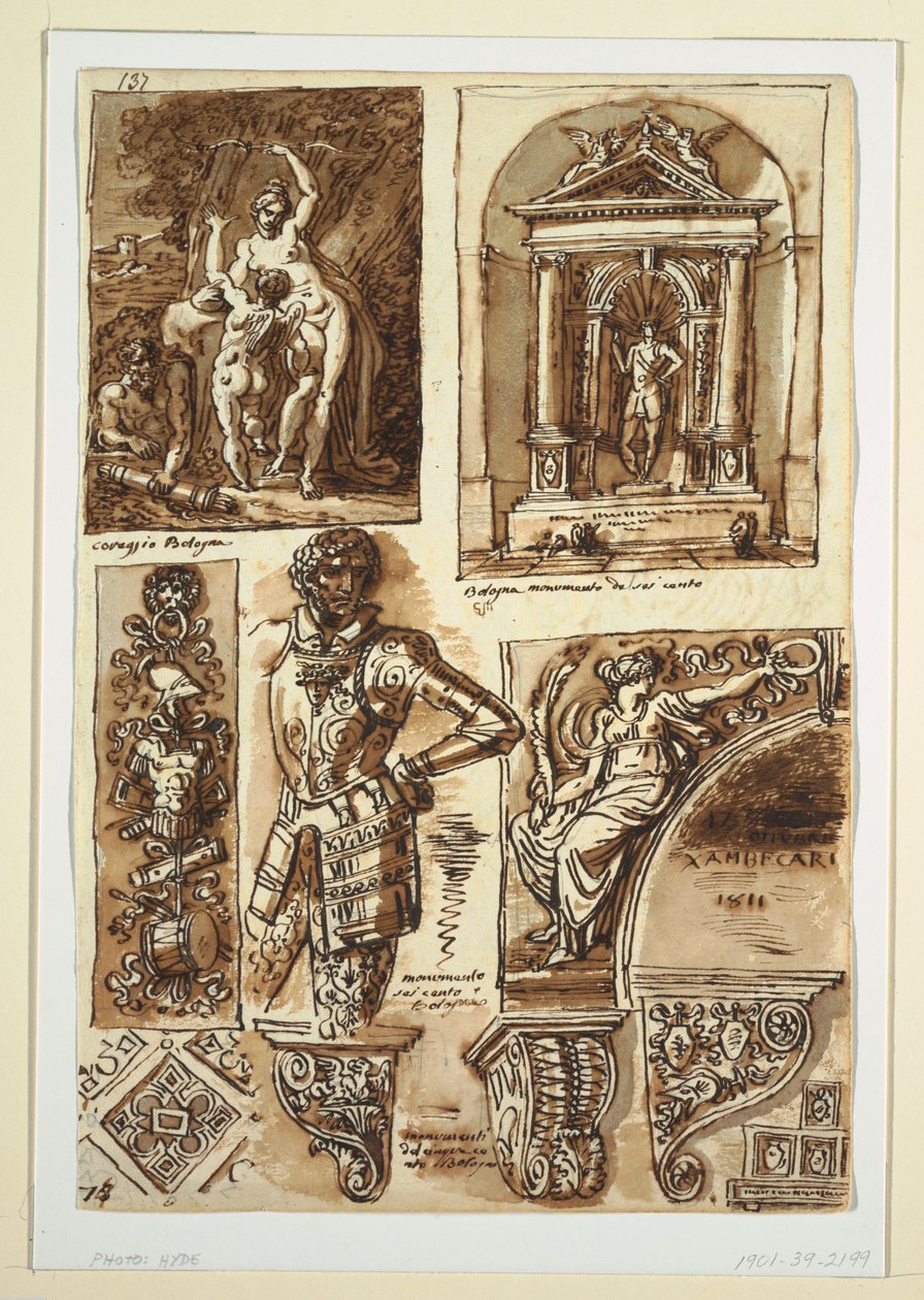 Kresba, listy studií po boloňských památkách, 1811–14 od Unbekannt