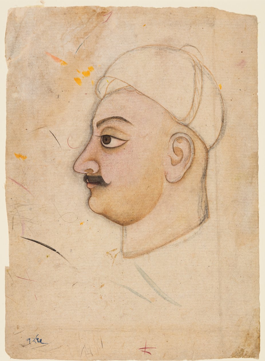 Kresba mužské hlavy s neobvyklým turbanem, c. 1780. od Unbekannt