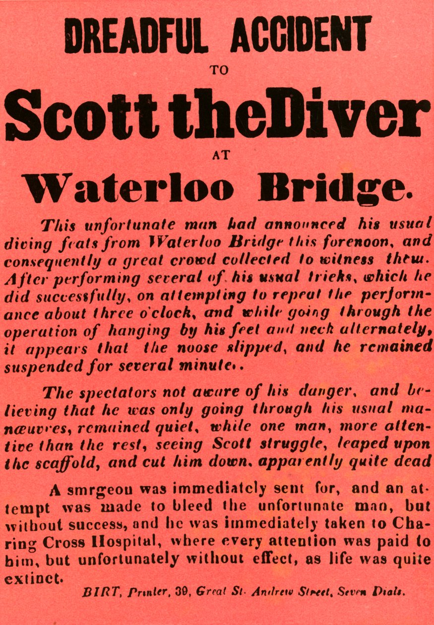 Děsivá nehoda potápěče Scotta na mostě Waterloo, 1841, 1948. od Unbekannt