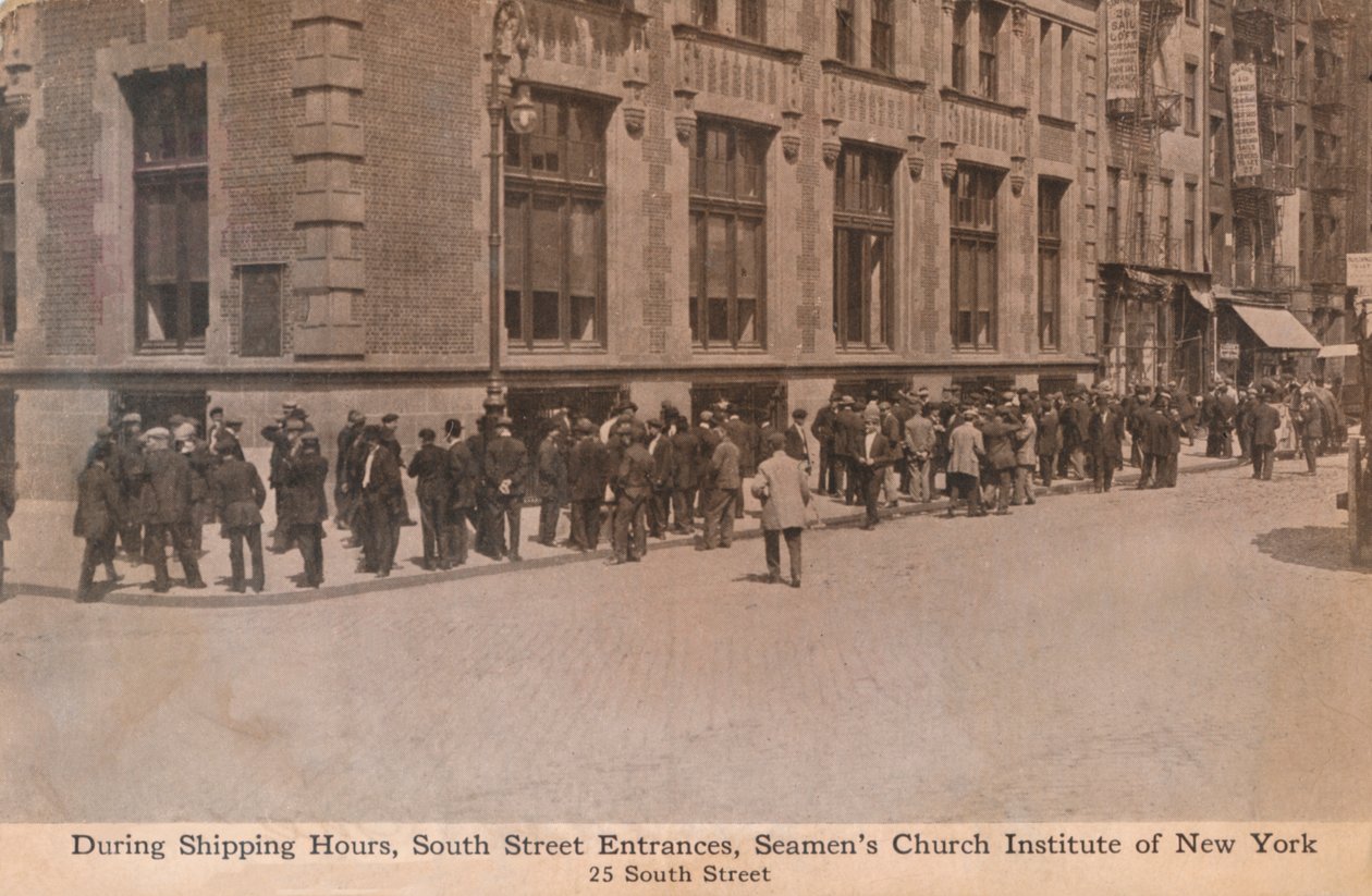 Během přepravních hodin, vstupy na South Street, Seamens Church Institute of New York, c1888. od Unbekannt