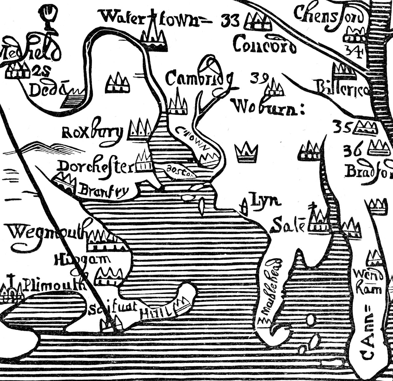 Časná mapa Massachusetts Bay, USA od Unbekannt