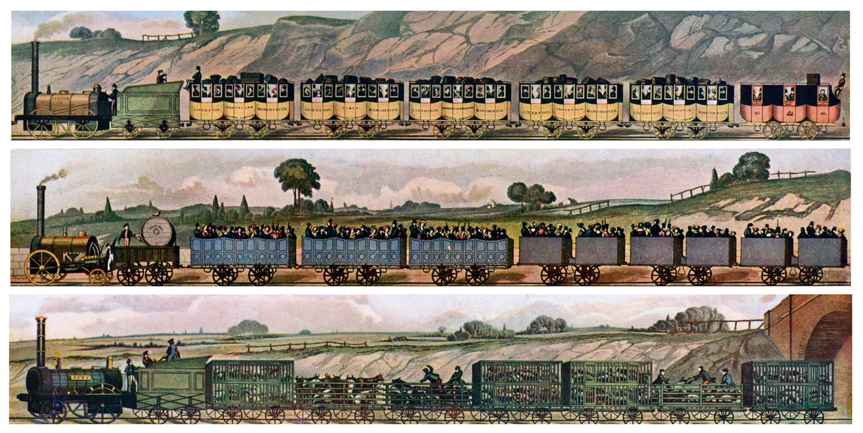 Rané železniční autobusy, Liverpool and Manchester Railway, Anglie, 1831, c1900-1920 od Unbekannt