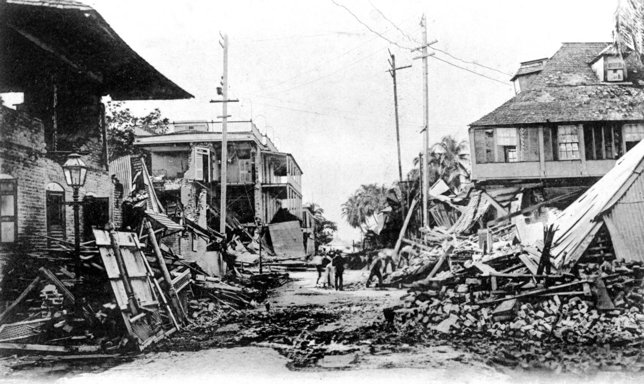 Škody způsobené zemětřesením, King Street a Harbour Street, Kingston, Jamajka, 1907 od Unbekannt
